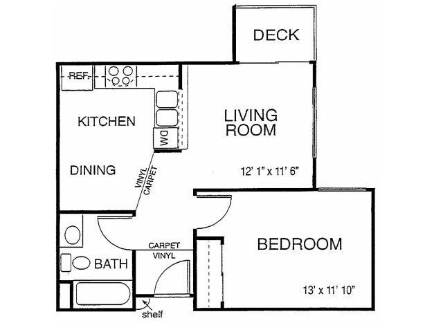 Citi Vista Senior Living | One Bedroom One Bathroom Floor Plan (Large Bedroom) Large Bedroom in 1x1 Floor plans available at Citi Vista Senior Living | Reno, NV 89512