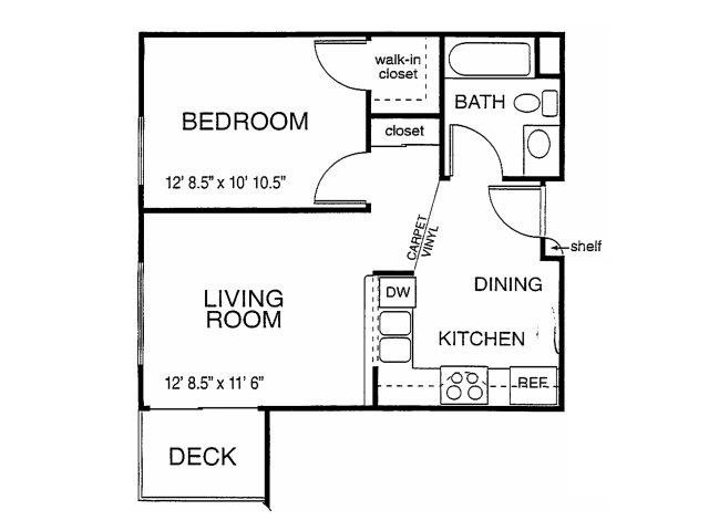 Citi Vista Senior Living | One Bedroom One Bathroom Floor Plan (Small Walk-in Closet) Small Walk-in Closets in 1x1 Floor plans available at Citi Vista Senior Living | Reno, NV 891512