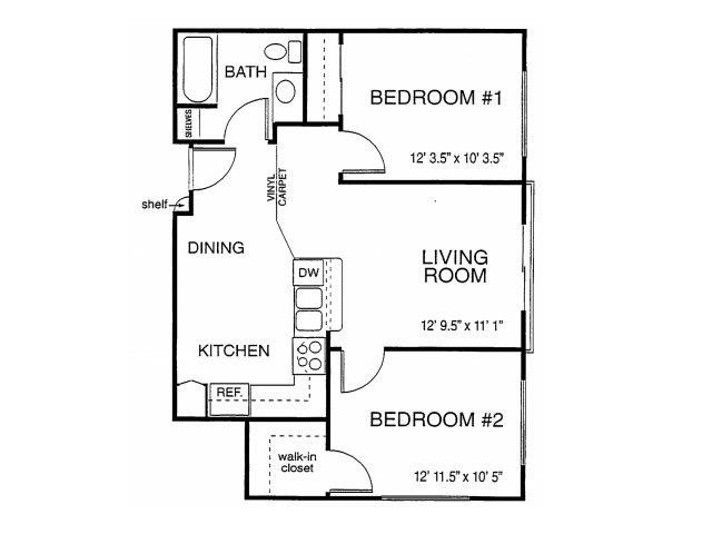 Citi Vista Senior Living | Two Bedrooms One Bathroom Floor Plan 2x1 Floor plans available in Citi Vista Senior Living | Reno, NV 89512