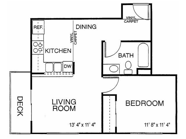 Citi Vista Senior Living | One Bedroom One Bathroom Floor Plan (Large Deck) Large Decks in 1x1 Floor plan available at Citi Vista Senior Living | Reno, NV 89512