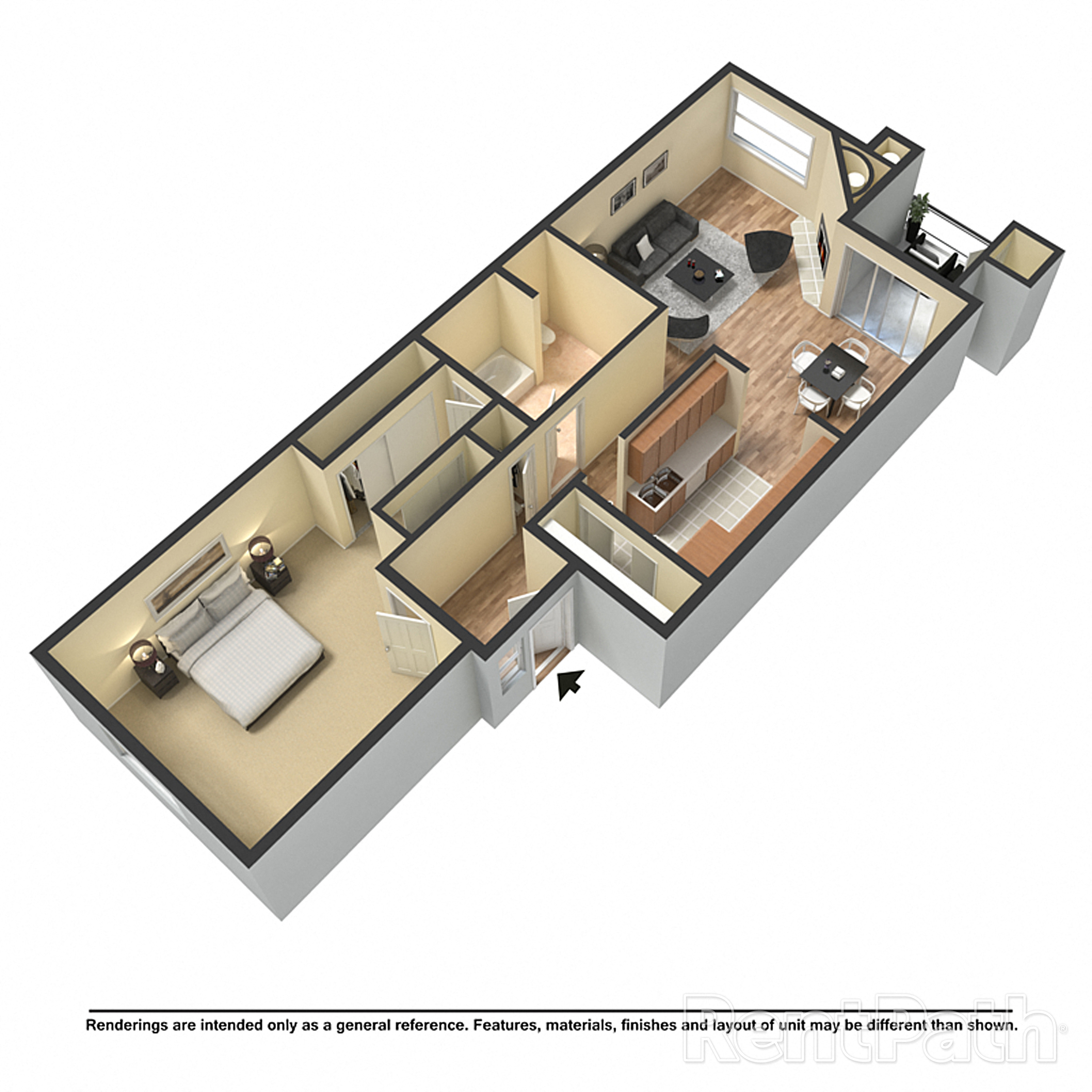 One Bedroom 3D With Furniture  at Creekside At Tanasbourne, Hillsboro