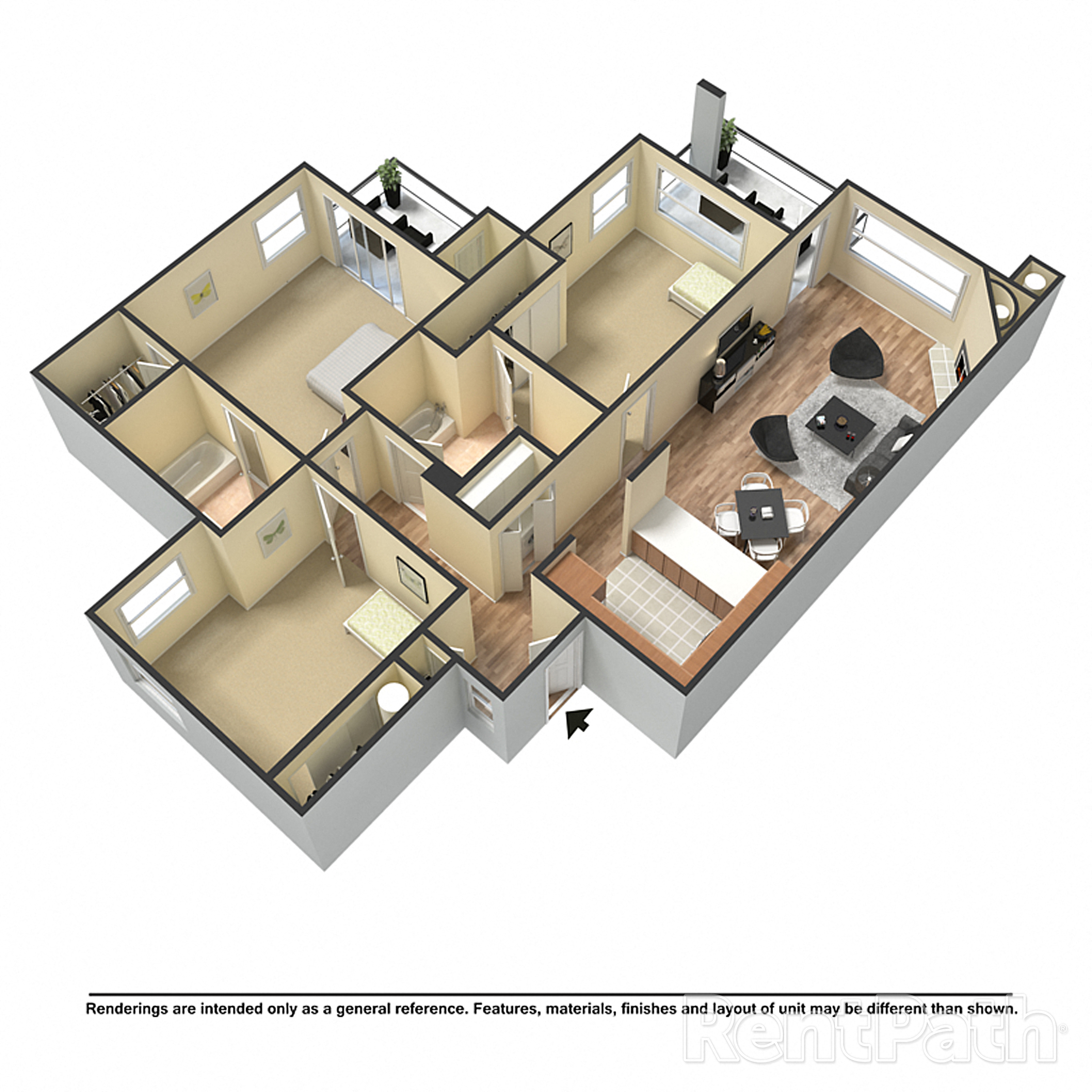 Three Bedroom 3D With Furniture  at Creekside At Tanasbourne, Oregon, 97124