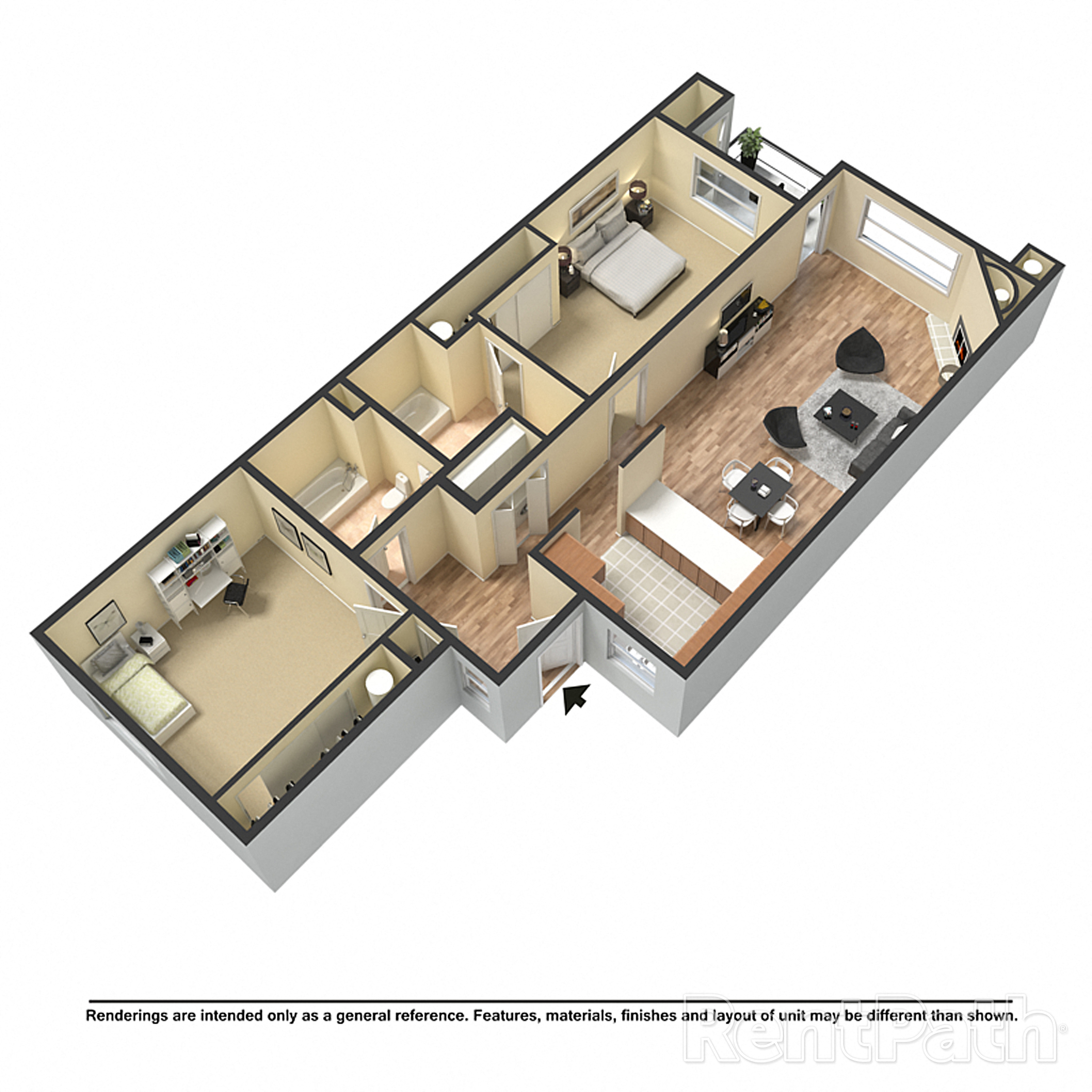 Two Bedroom 3D With Furniture  at Creekside At Tanasbourne, Oregon
