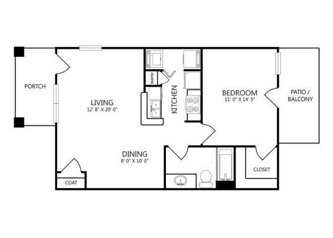 1x1 floor plan apts 705 Village Way, New Braunfels, TX 78130