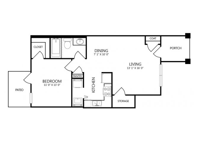 1x1 floor plan Cotton Crossing 705 Village Way, New Braunfels, TX 78130
