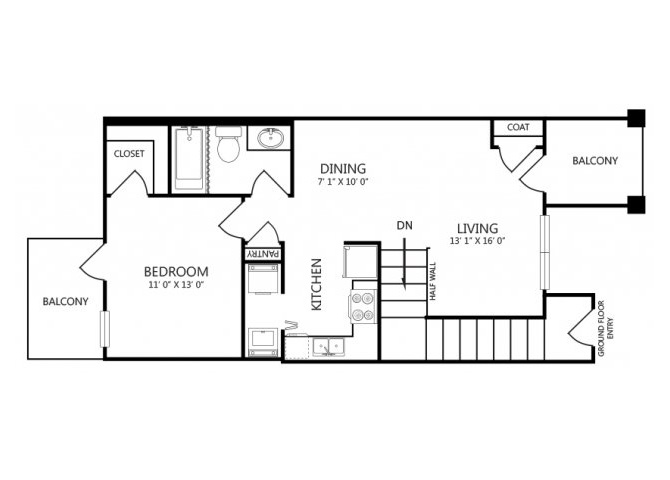 one bedroom floor plan  apts for rent l Cotton Crossing l New Braunfels, TX