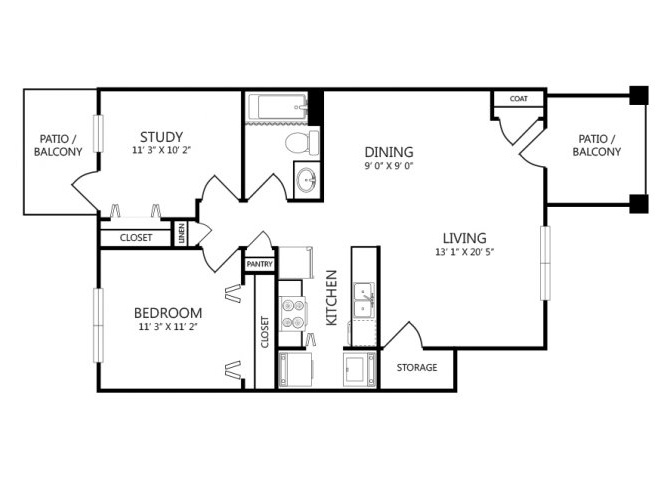 one bedroom floor plan image apts for rent l Cotton Crossing l New Braunfels, TX