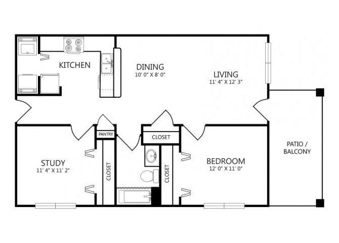 Two bedroom floor plan  apts for rent l Cotton Crossing l New Braunfels, TX