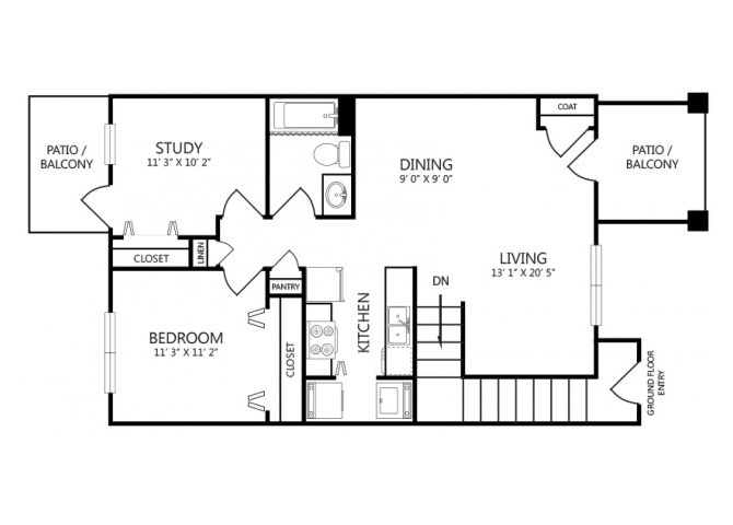 Two bedroom floor plan  apts for rent l Cotton Crossing l New Braunfels, TX