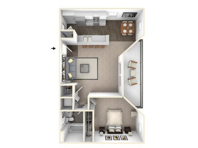 One bedroom floor plan in Rancho Cucamonga CA l Creekside Alta Loma
