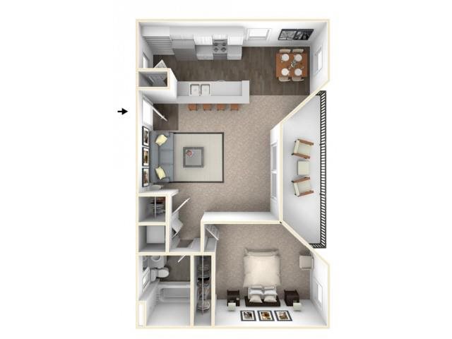 One bedroom floor plan in Rancho Cucamonga CA l Creekside Alta Loma