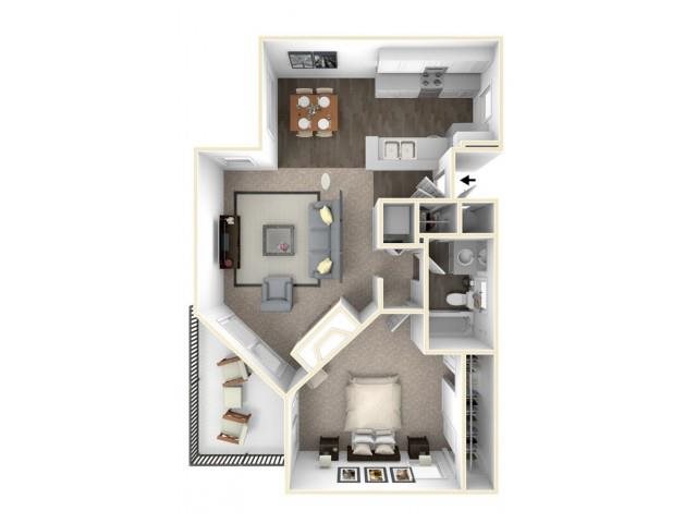 One bedroom floor plan in Rancho Cucamonga CA l Creekside Alta Loma
