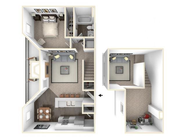 Two bedroom floor plan in Rancho Cucamonga CA l Creekside Alta Loma