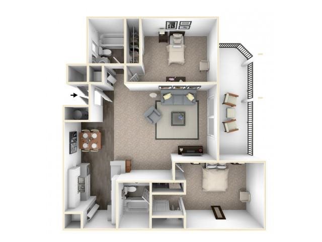 Two bedroom floor plan in Rancho Cucamonga CA l Creekside Alta Loma