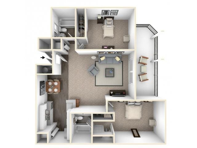 Two bedroom floor plan in Rancho Cucamonga CA l Creekside Alta Loma
