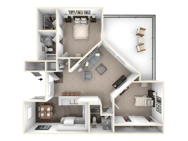 Two bedroom floor plan in Rancho Cucamonga CA l Creekside Alta Loma