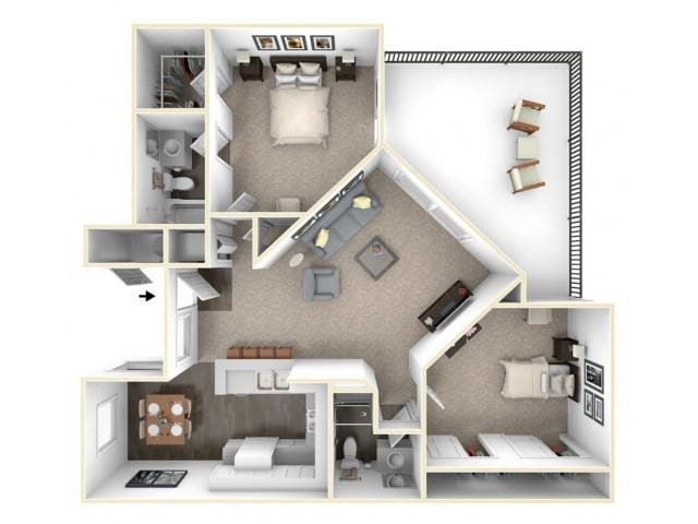 Two bedroom floor plan in Rancho Cucamonga CA l Creekside Alta Loma