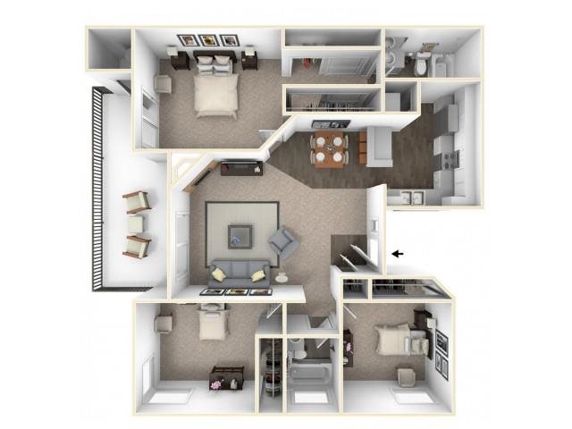 Two bedroom floor plan in Rancho Cucamonga CA l Creekside Alta Loma