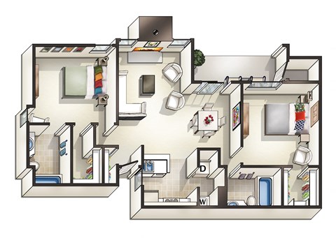 Two bedroom floorplan at Overlook at Murrayhill, Beaverton, OR 97007