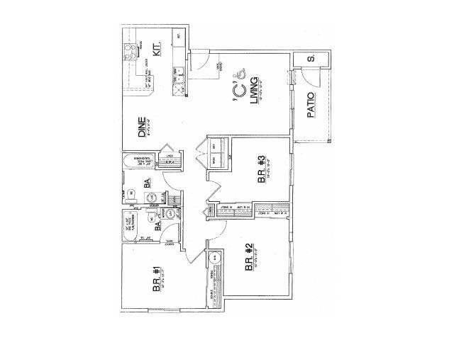 Falls Creek Apartments | Three Bedrooms Two Bathrooms Floor Plan 3x2 floor plans available at Falls Creek Apartments Couer D'Alene, ID 83815