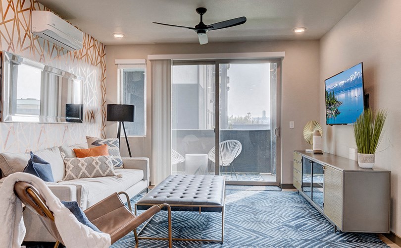 Living room with patio l Azure Apartments in Sparks NV