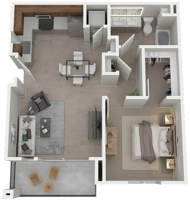 One bedroom floor plan at Azure Apartments