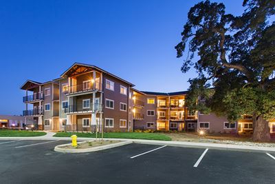 Exterior view of building with parking