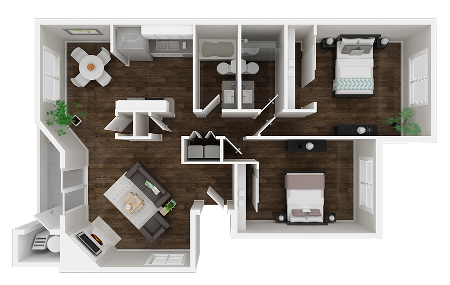 Two Bedroom Floor Plan | Manchester Court Apts in Modesto, CA 95350