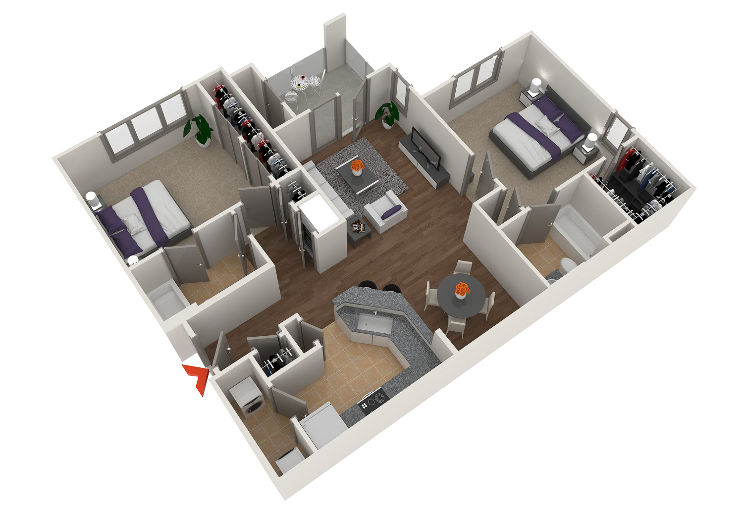 2 Bedroom 2 Bath Floor Plan at Highland View Apartments, Atlanta, GA