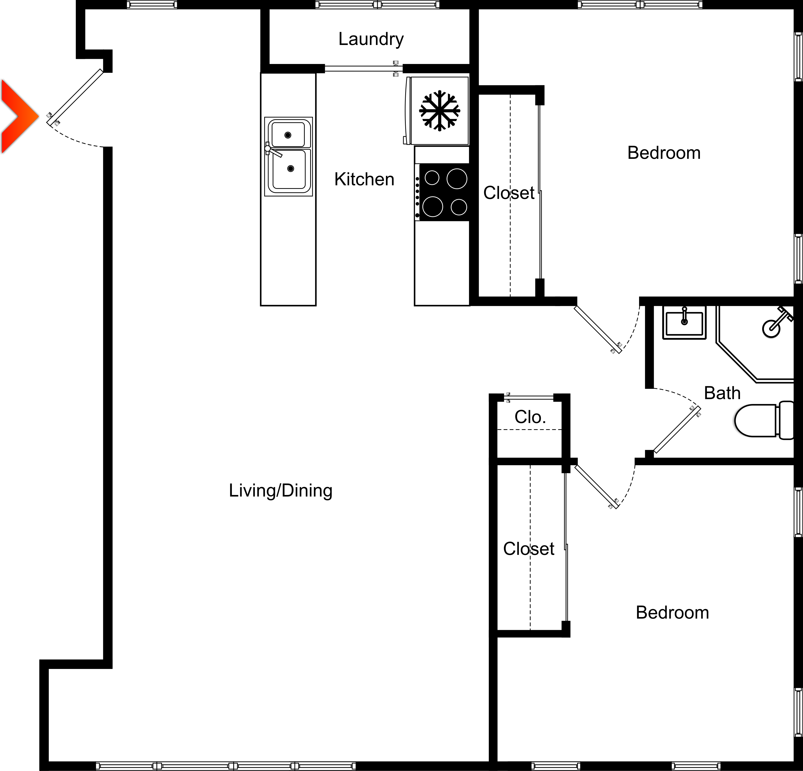 2 Bedroom 1 Bath Floor Plan at Highland View Apartments, Georgia