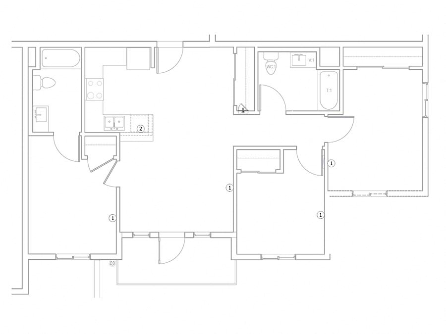 Two bedroom floor plan  l The Meridian Apartments in Los Angeles, CA
