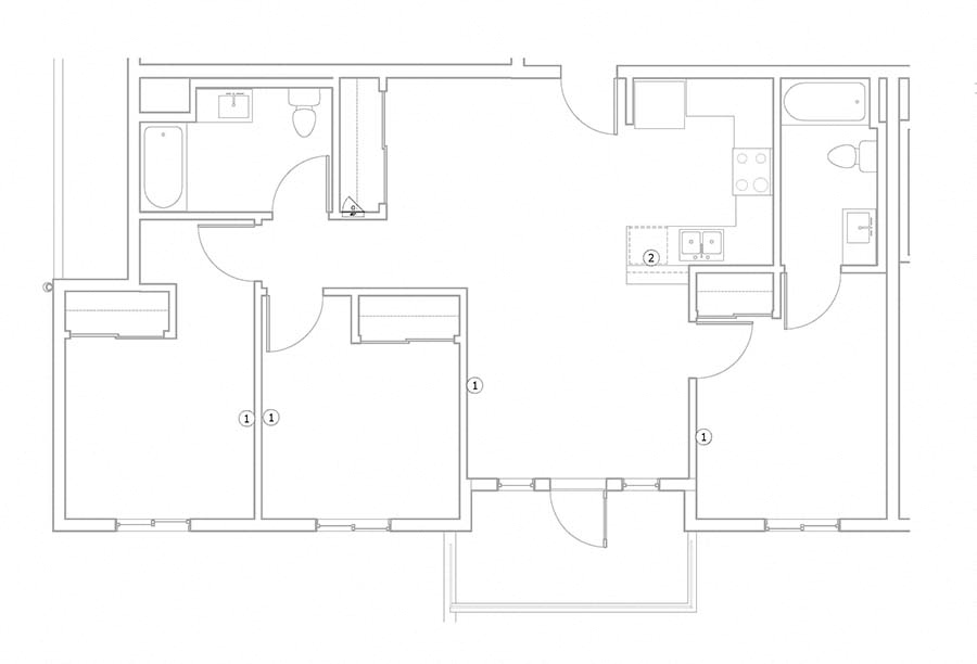 Three bedroom floor plan  l The Meridian Apartments in Los Angeles, CA
