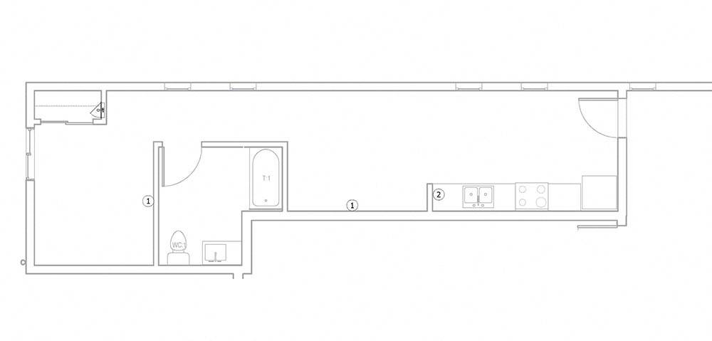 Studio Floor Plan  l The Meridian Apartments in Los Angeles, CA