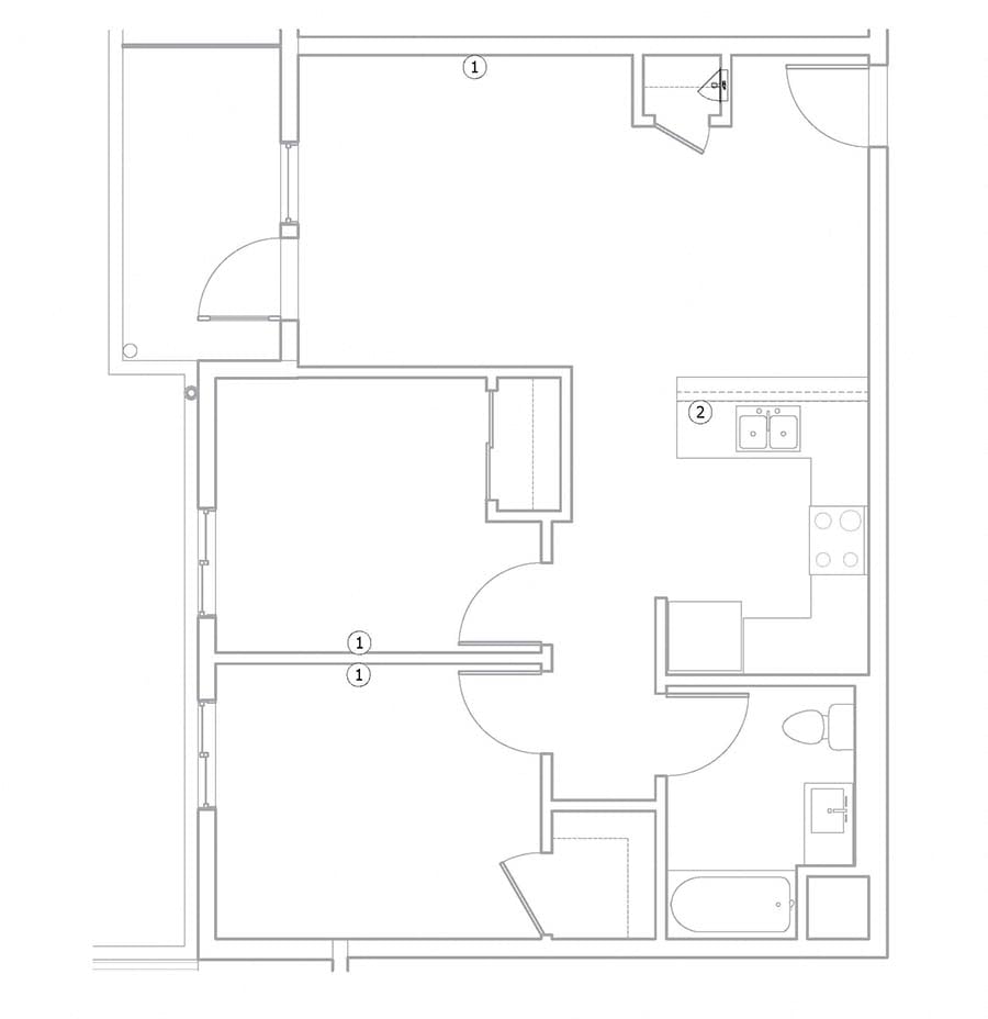 Two bedroom floor plan  l The Meridian Apartments in Los Angeles, CA