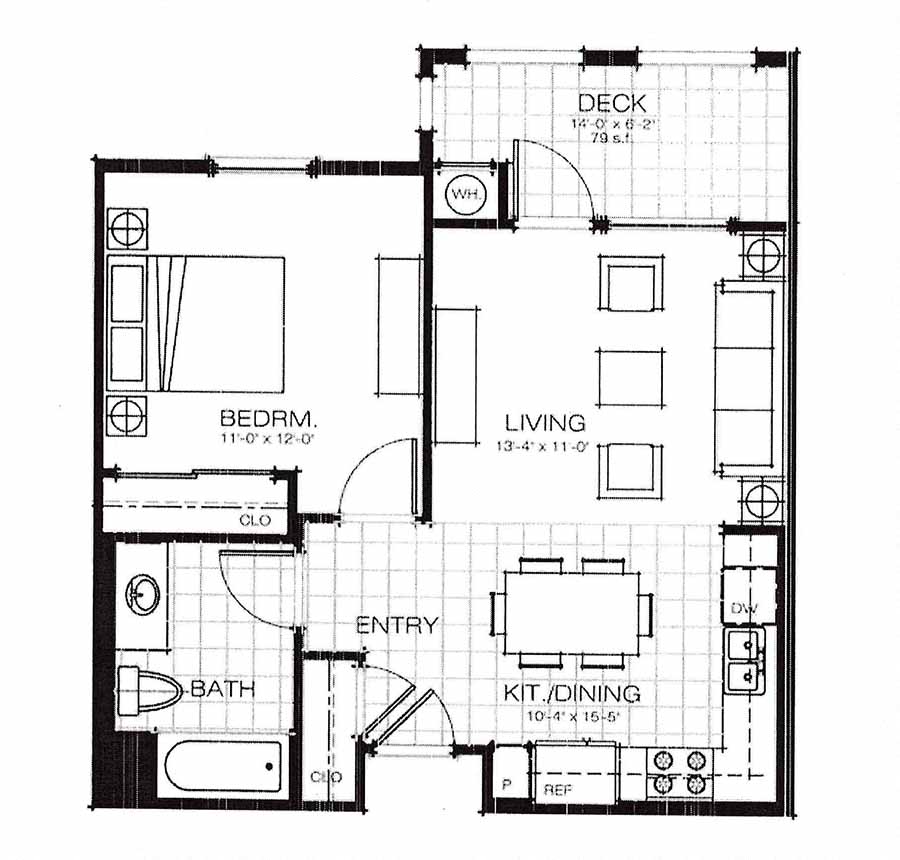 One bedroom floor plan l Mirandela Apartments in Rancho Palos Verdes