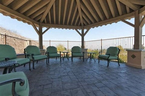 Outside seating area l Mirandela Apartments in Rancho Palos Verdes