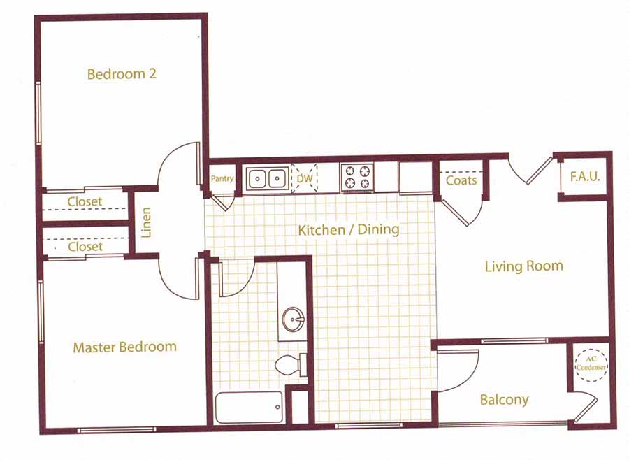 Two bedroom floor plan l Mission Apartments in San Diego CA