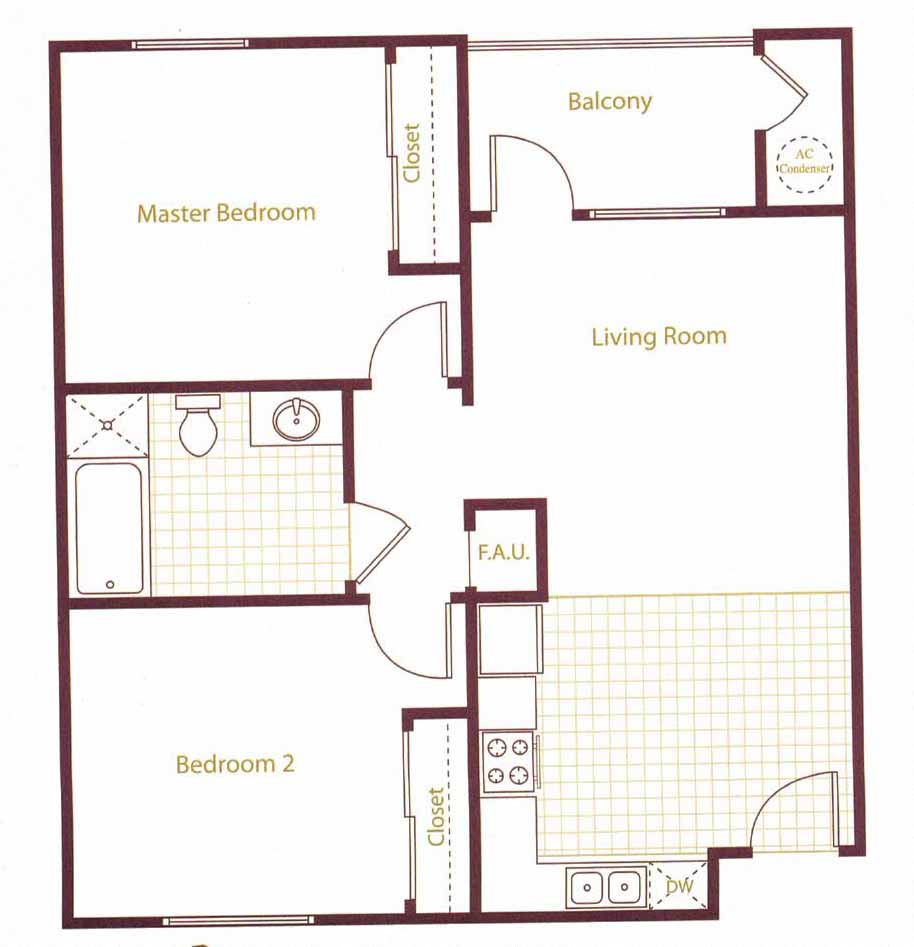 Two bedroom floor plan l Mission Apartments in San Diego CA
