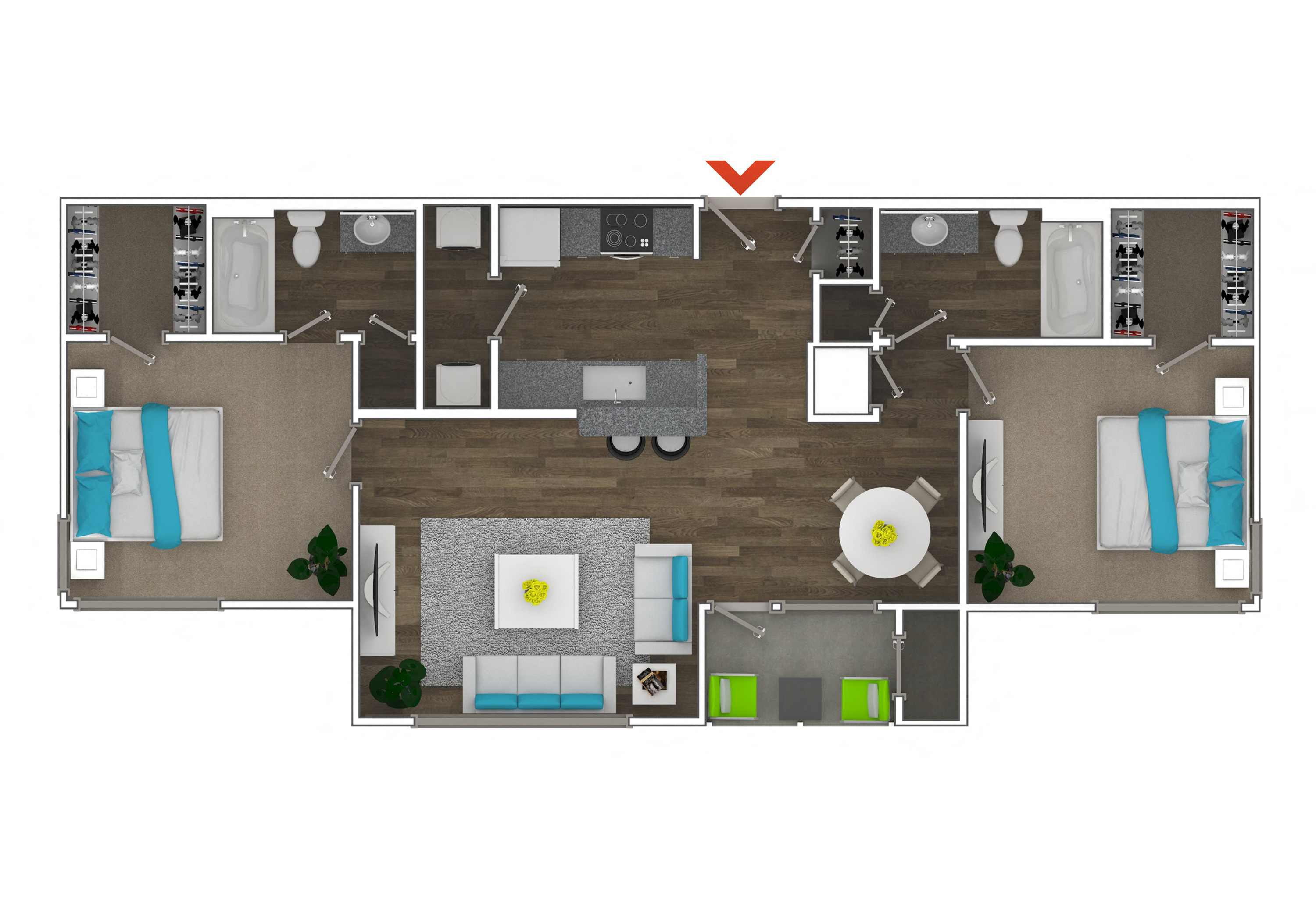 2 Bedroom 2 Bathroom Floor Plan at Monroe Place Apartments, Atlanta, Georgia