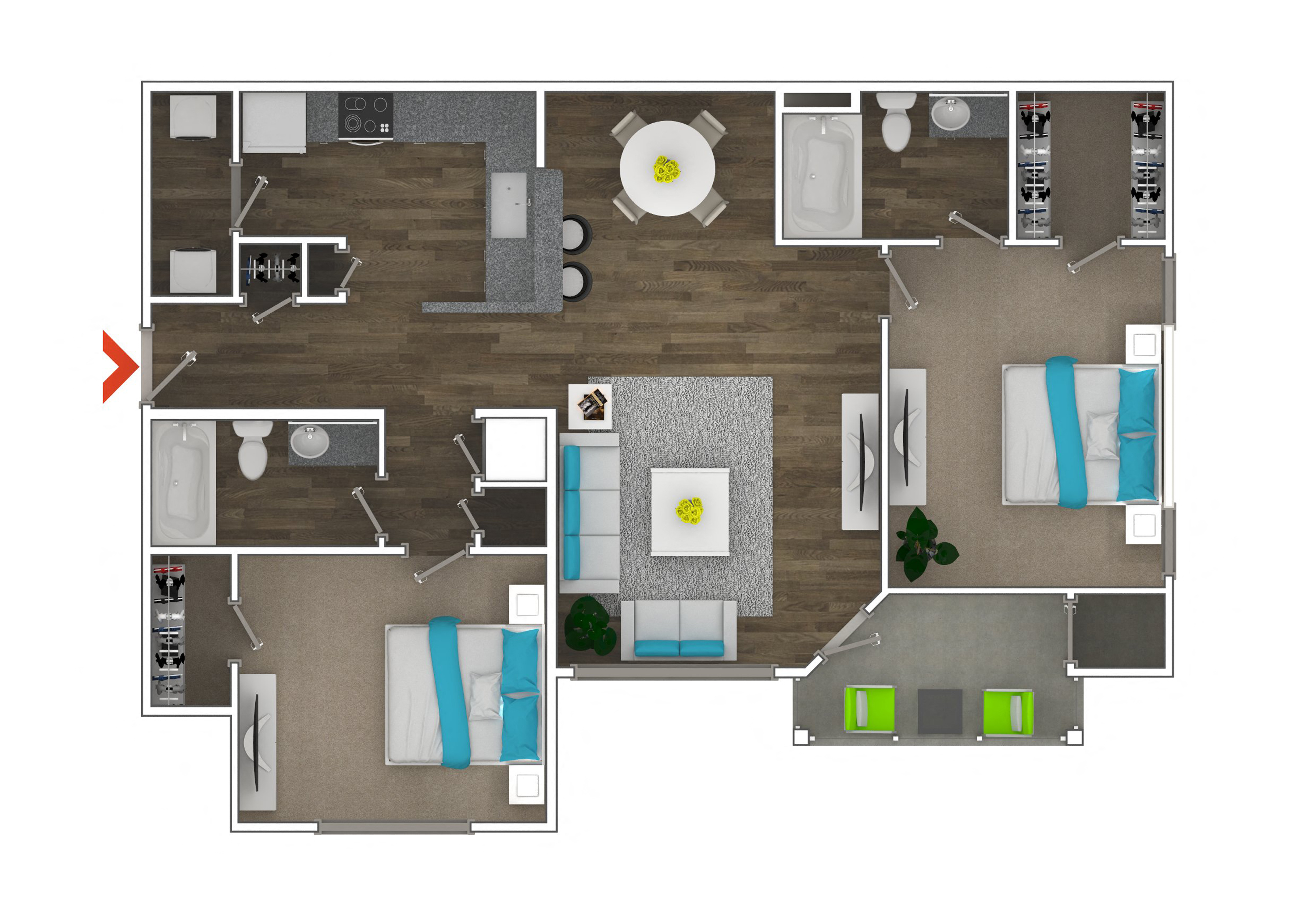2 Bed 2 Bath Floor Plan at Monroe Place Apartments, Atlanta, GA, 30324