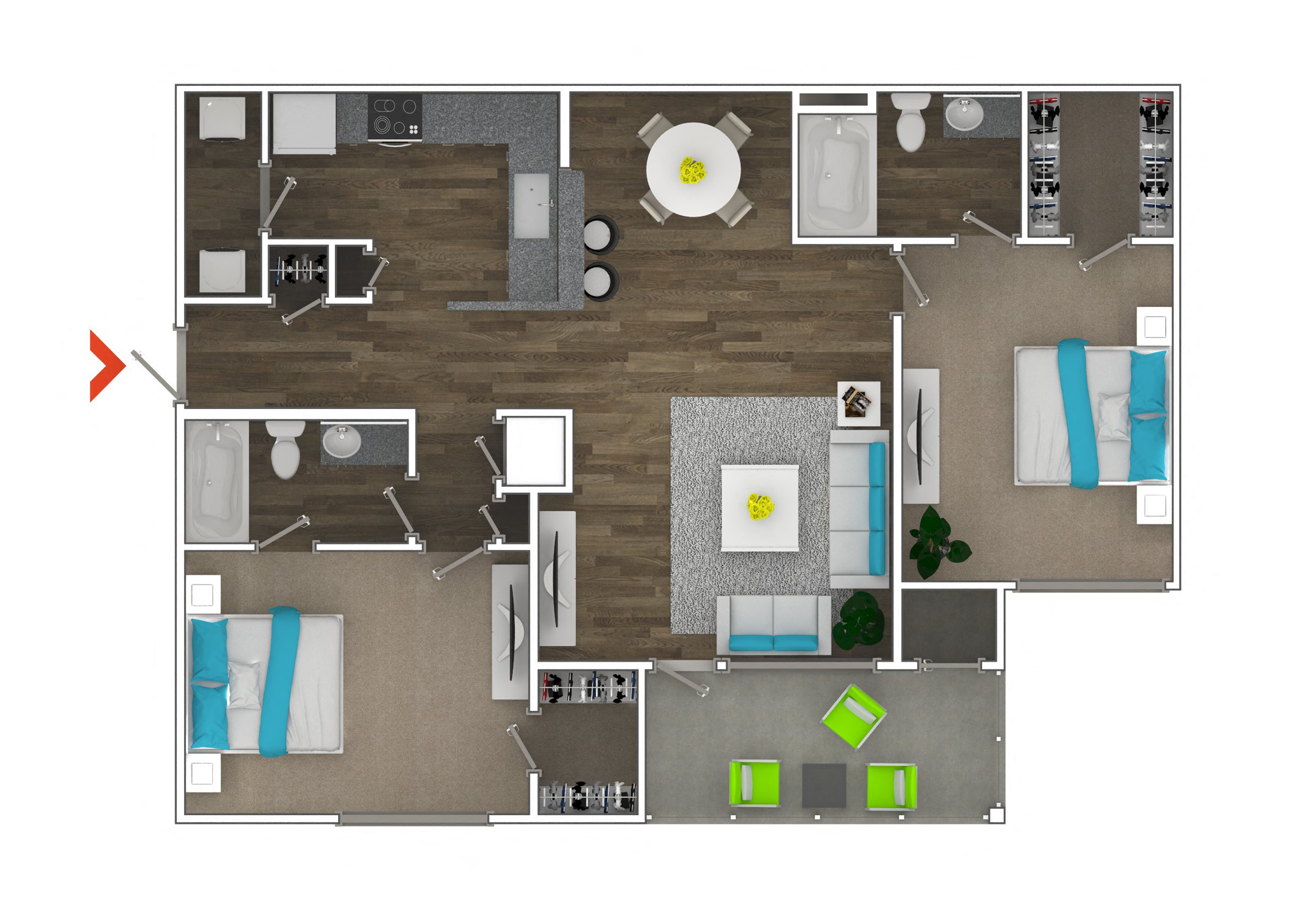 2 Bed 2 Bathroom Floor Plan at Monroe Place Apartments, Atlanta, 30324