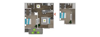 2 Bedroom Townhouse Floor Plan at Monroe Place Apartments, Georgia, 30324