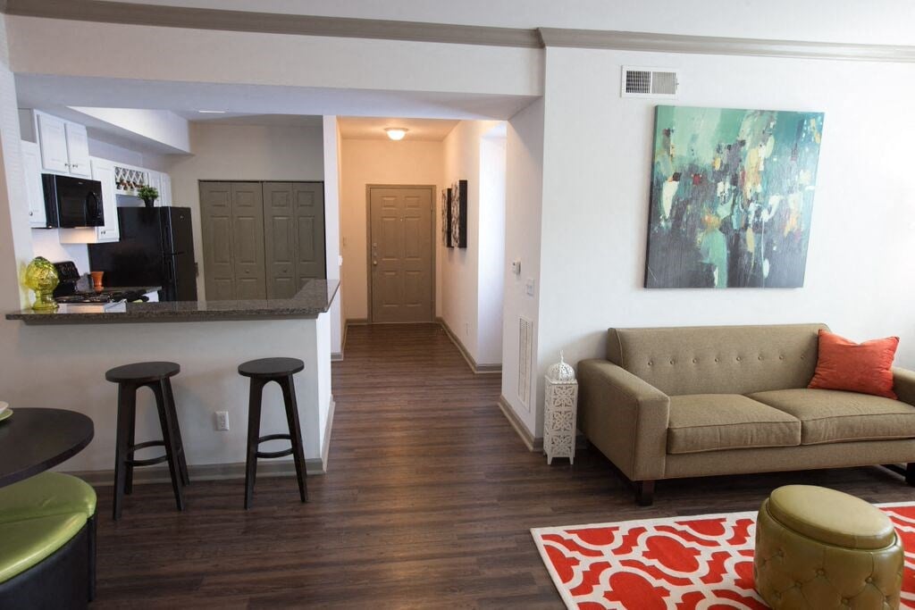 Modern Living Room at Monroe Place Apartments, Atlanta, 30324