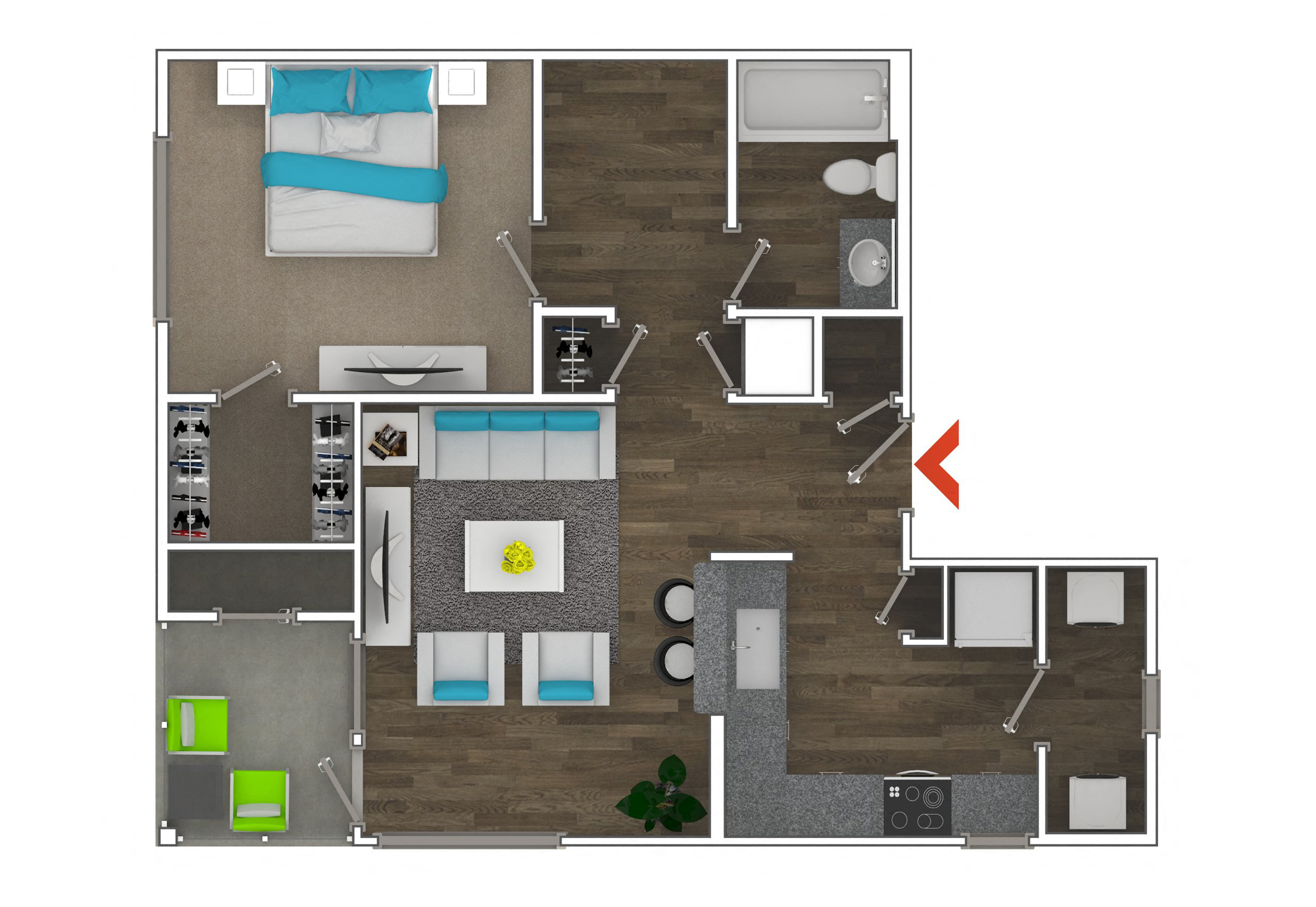 One Bed One Bath Floor Plan at Monroe Place Apartments, Georgia