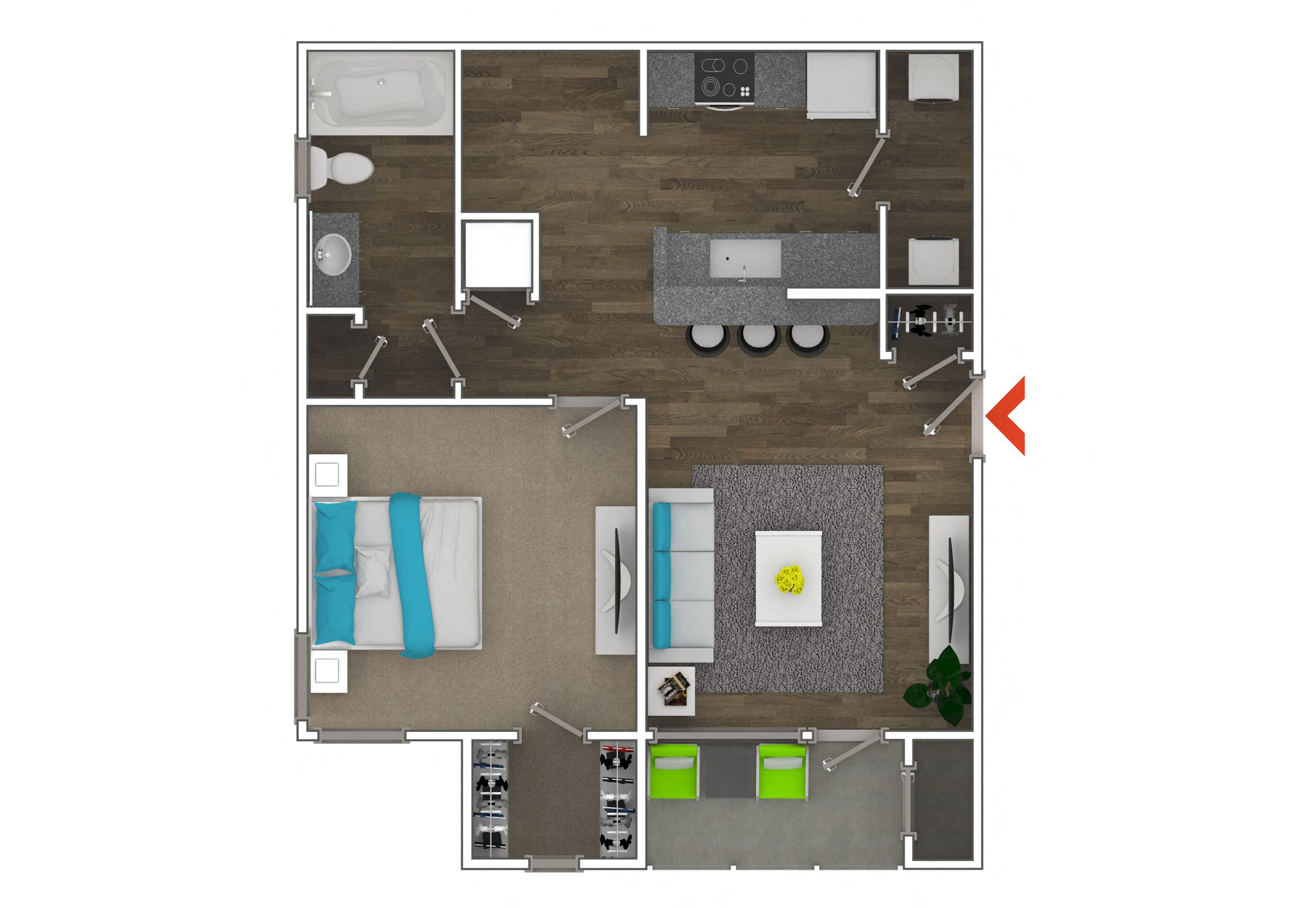 One bedroom One bathroom Floor Plan at Monroe Place Apartments, Georgia, 30324