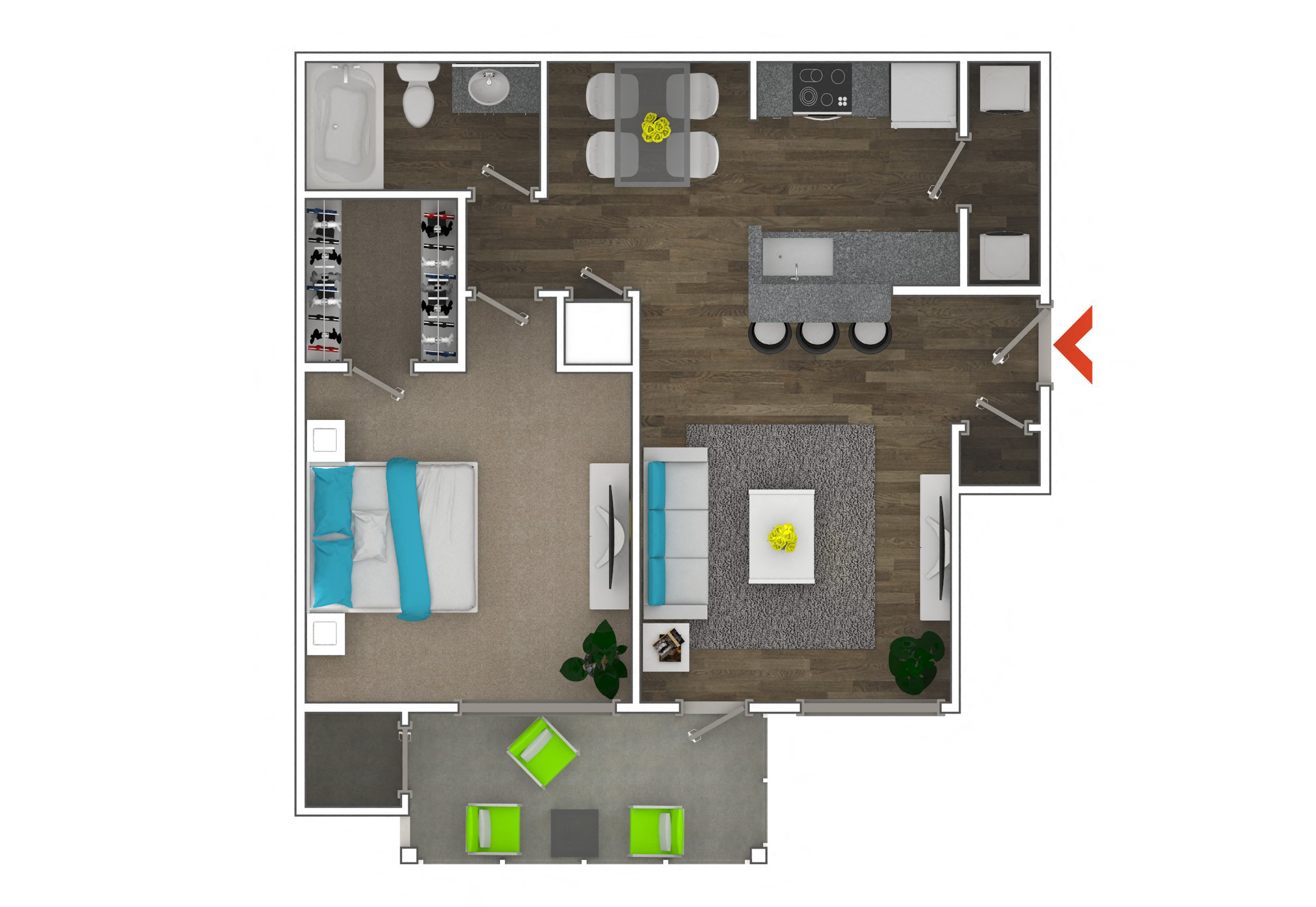 1 Bedroom 1 Bathroom Floor Plan  at Monroe Place Apartments, Atlanta