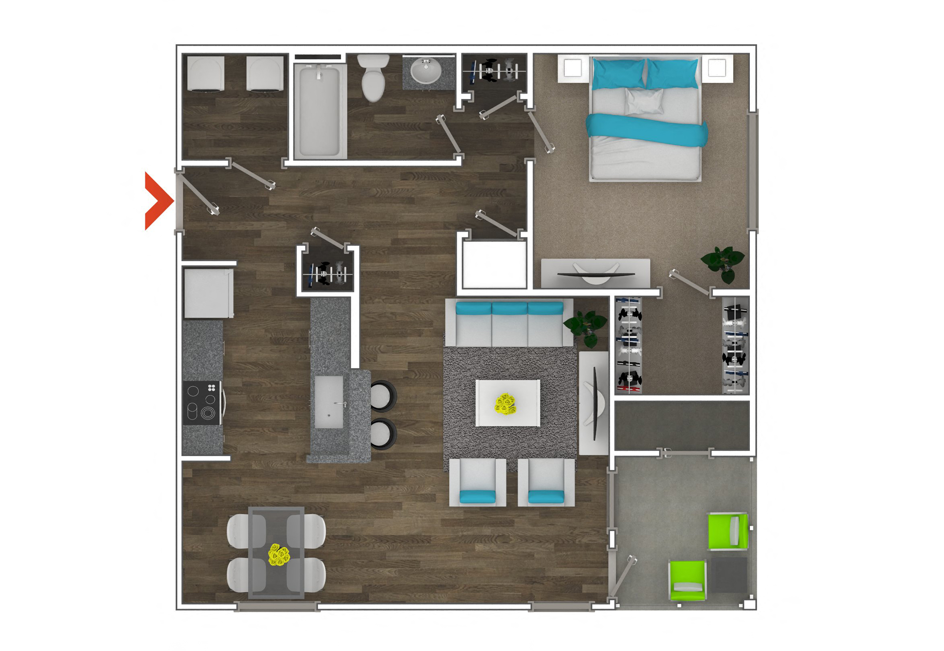 Large 1 Bedroom 1 Bath Floor Plan at Monroe Place Apartments, Atlanta, GA