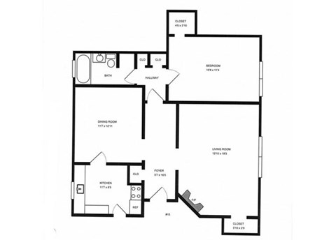 1x1 floor plan. l The Monterey Garden Apartments in San Mateo CA