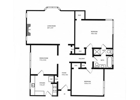 2x1.5 floor plan. l The Monterey Garden Apartments in San Mateo CA