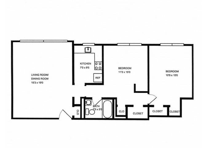 2x1 floor plan. l The Monterey Garden Apartments in San Mateo CA